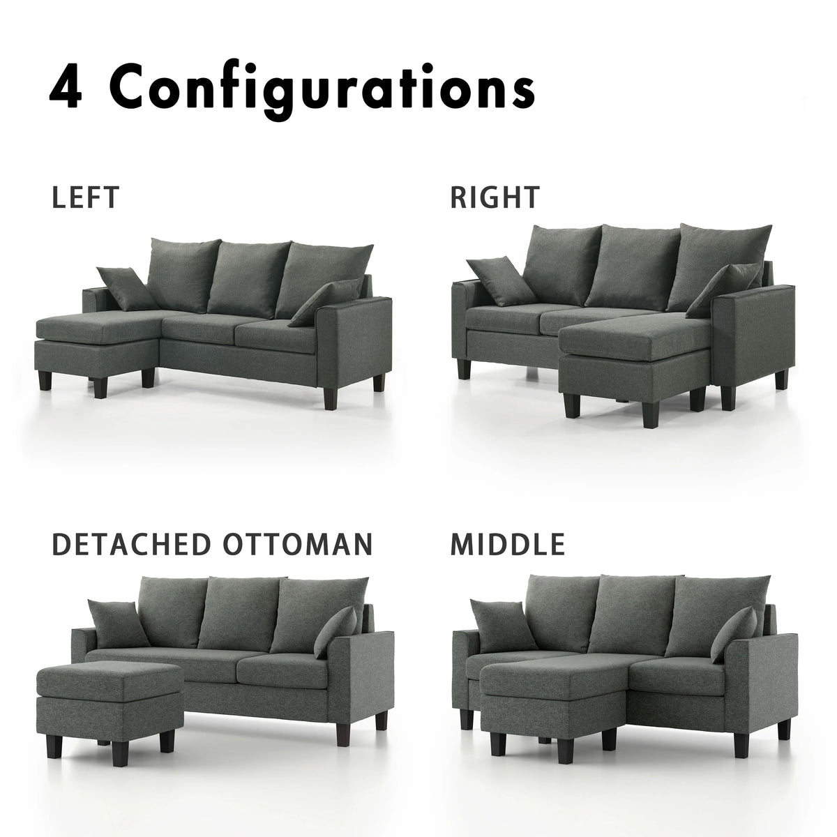 Dark Gray L-Shape Sectional Sofa P828