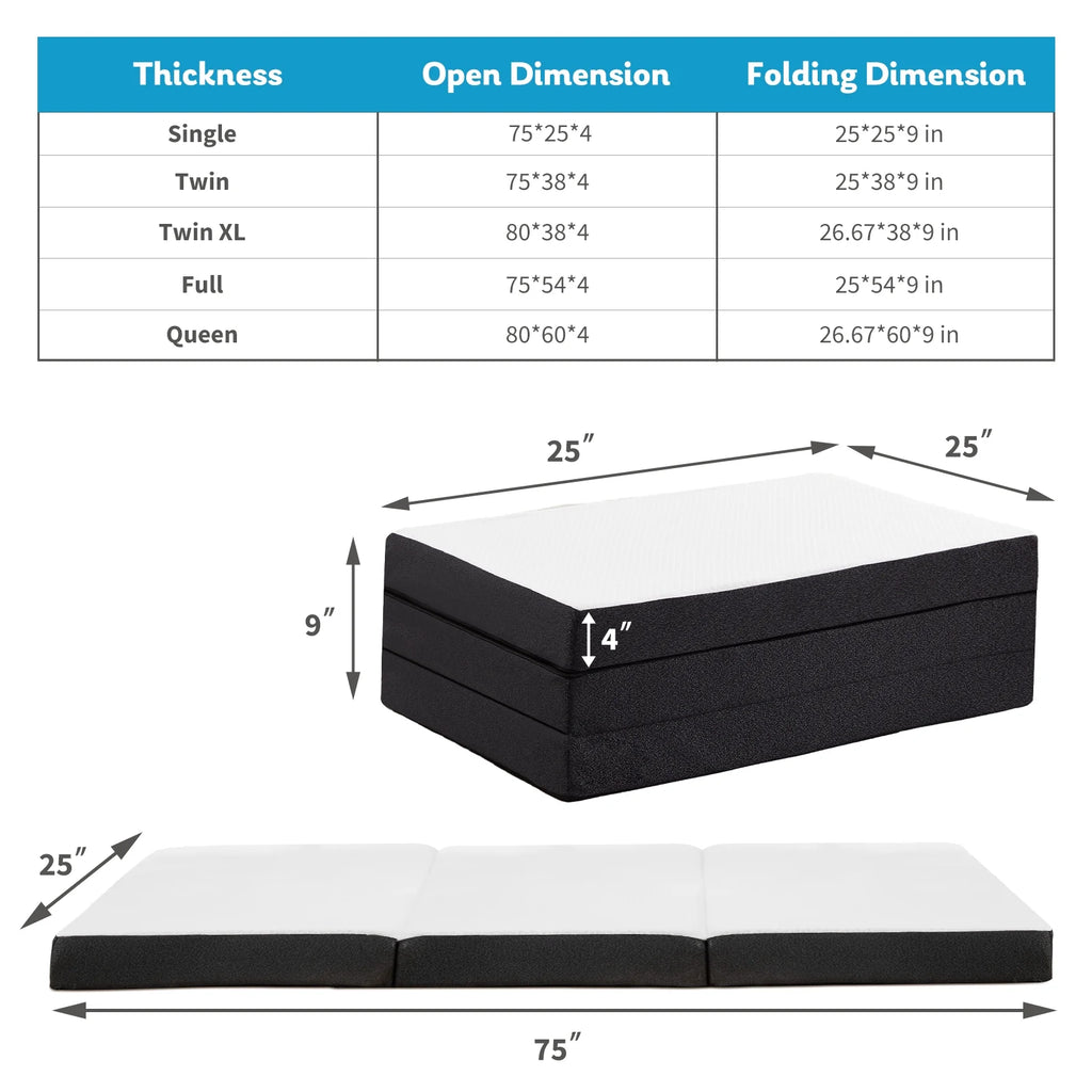 4-inch Tri Folding Memory Mattress with Removable Cover N5823