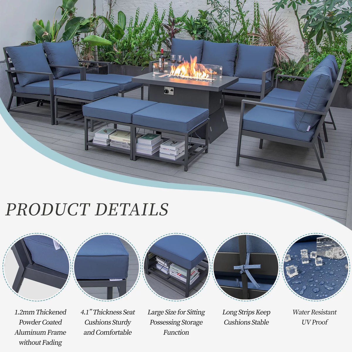 13 Pcs Aluminum Patio Furniture with Fire Pit B72359