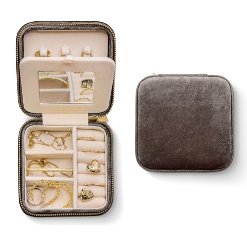 Navy Blue Velvet Jewelry Box Organizer with Mirror S992589