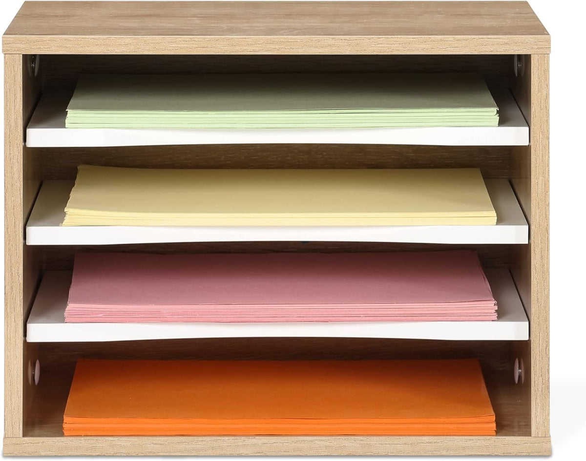 2-Tier Monitor Stand & 4-Tier Desk Paper Sorter Organizer, Light Wood P3848
