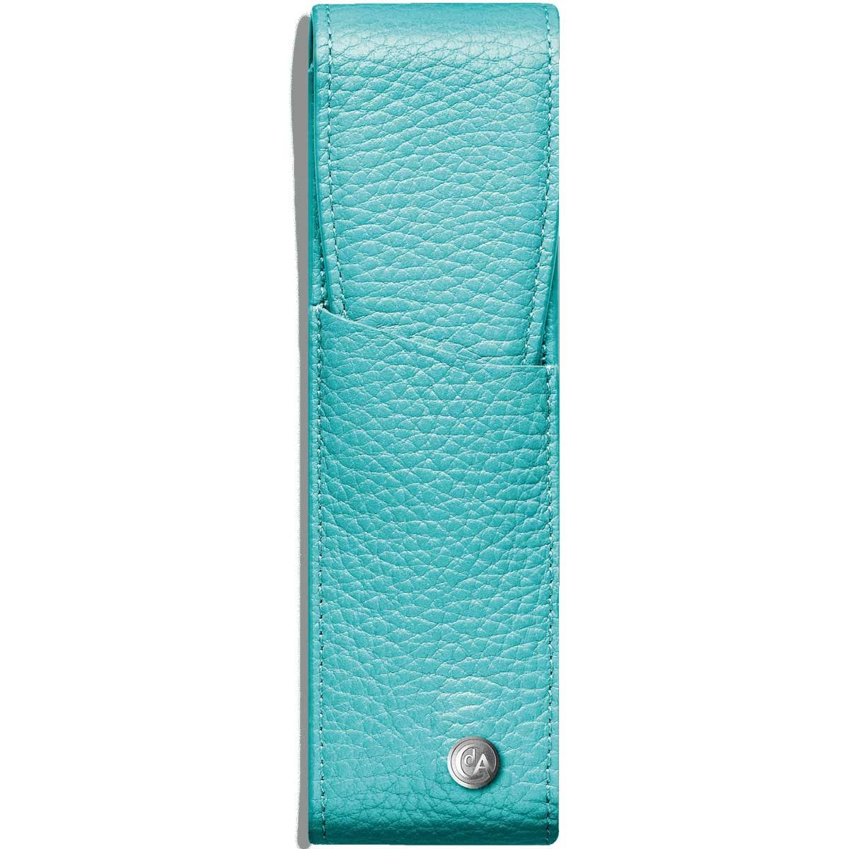 Turquoise Blue Leather Two Pen Case C287
