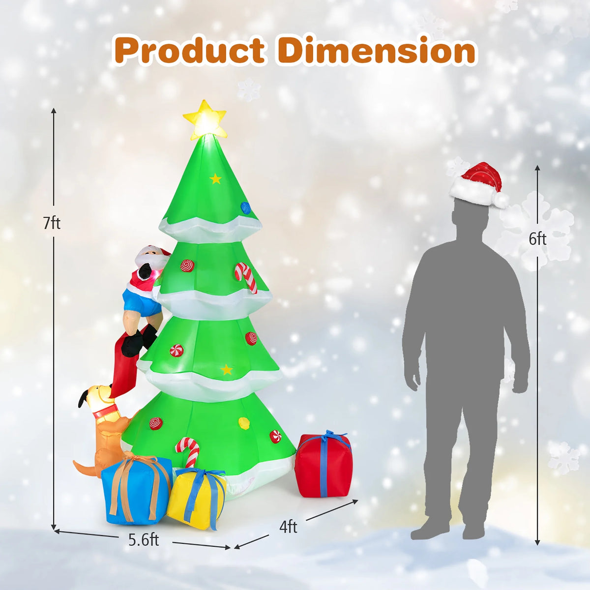 7 FT Inflatable Christmas Tree with Santa Claus & Dog C200928