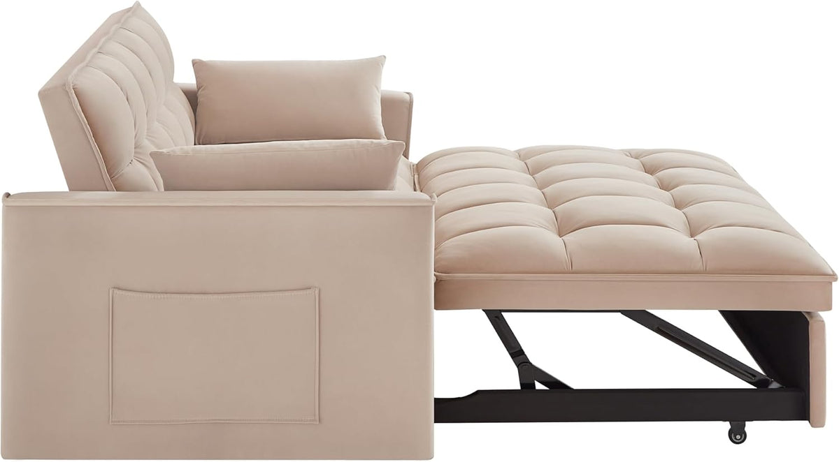 3 in 1 Multi-Functional Futon Loveseat Pull Out Couch Bed with Adjustable Backrest and Pillows Q54185