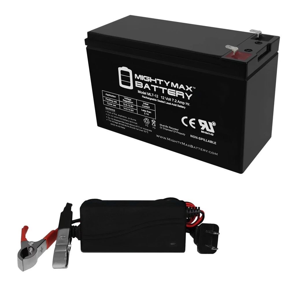 12V 7.2AH Replacement Battery + 12V 1Amp Charger V343