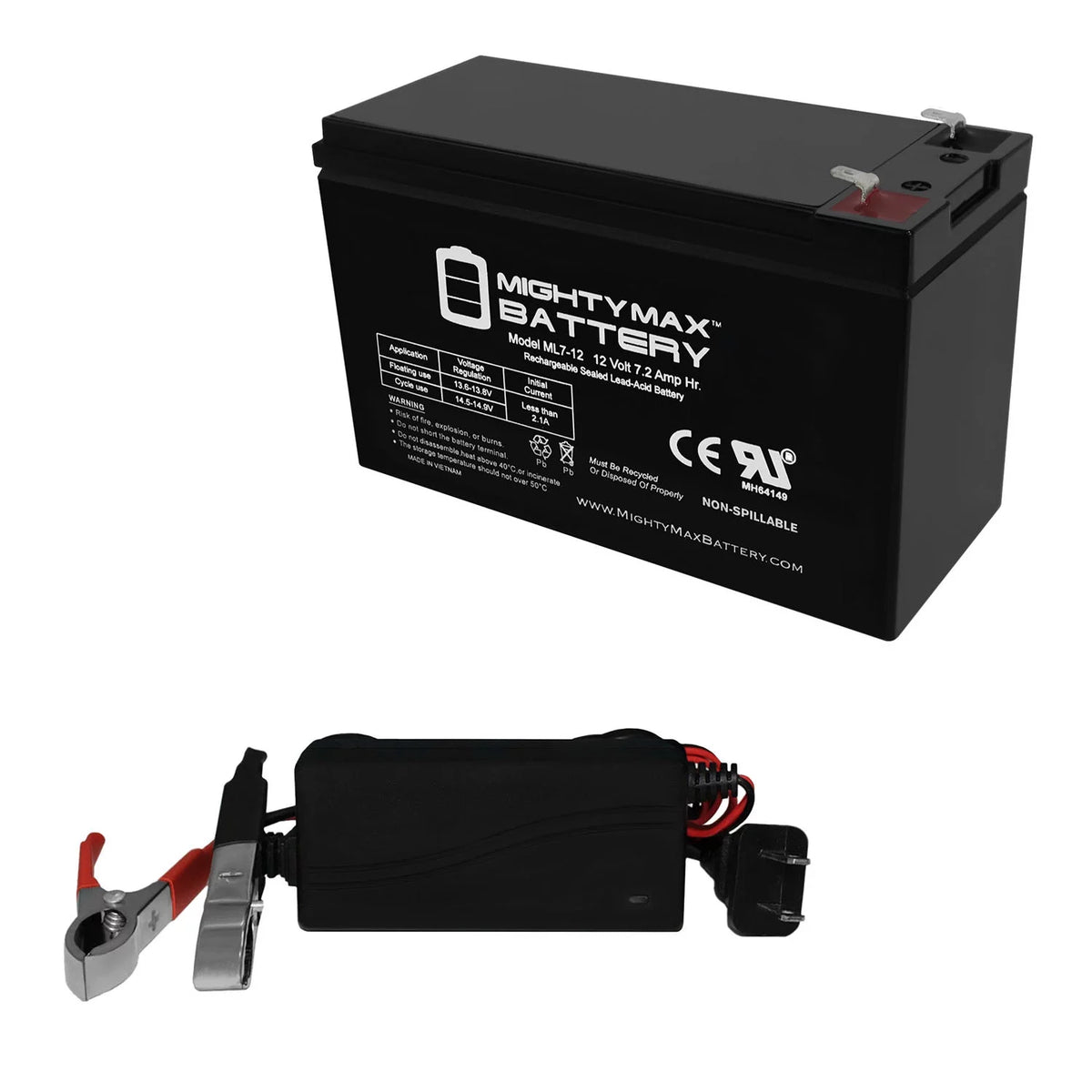 12V 7.2AH Replacement Battery + 12V 1Amp Charger V343