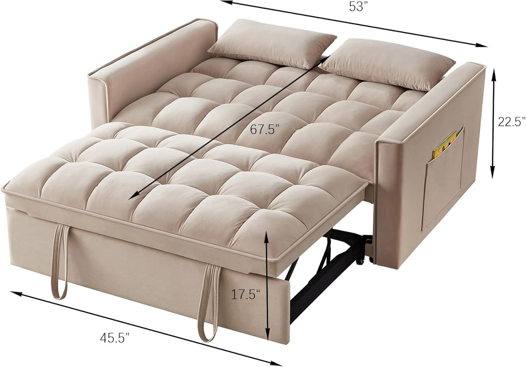 3 in 1 Multi-Functional Futon Loveseat Pull Out Couch Bed with Adjustable Backrest and Pillows Q54185