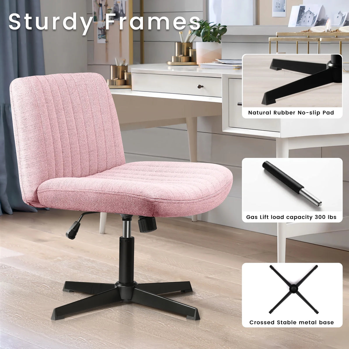 Armless Fabric Padded Swivel Desk Chair J166841