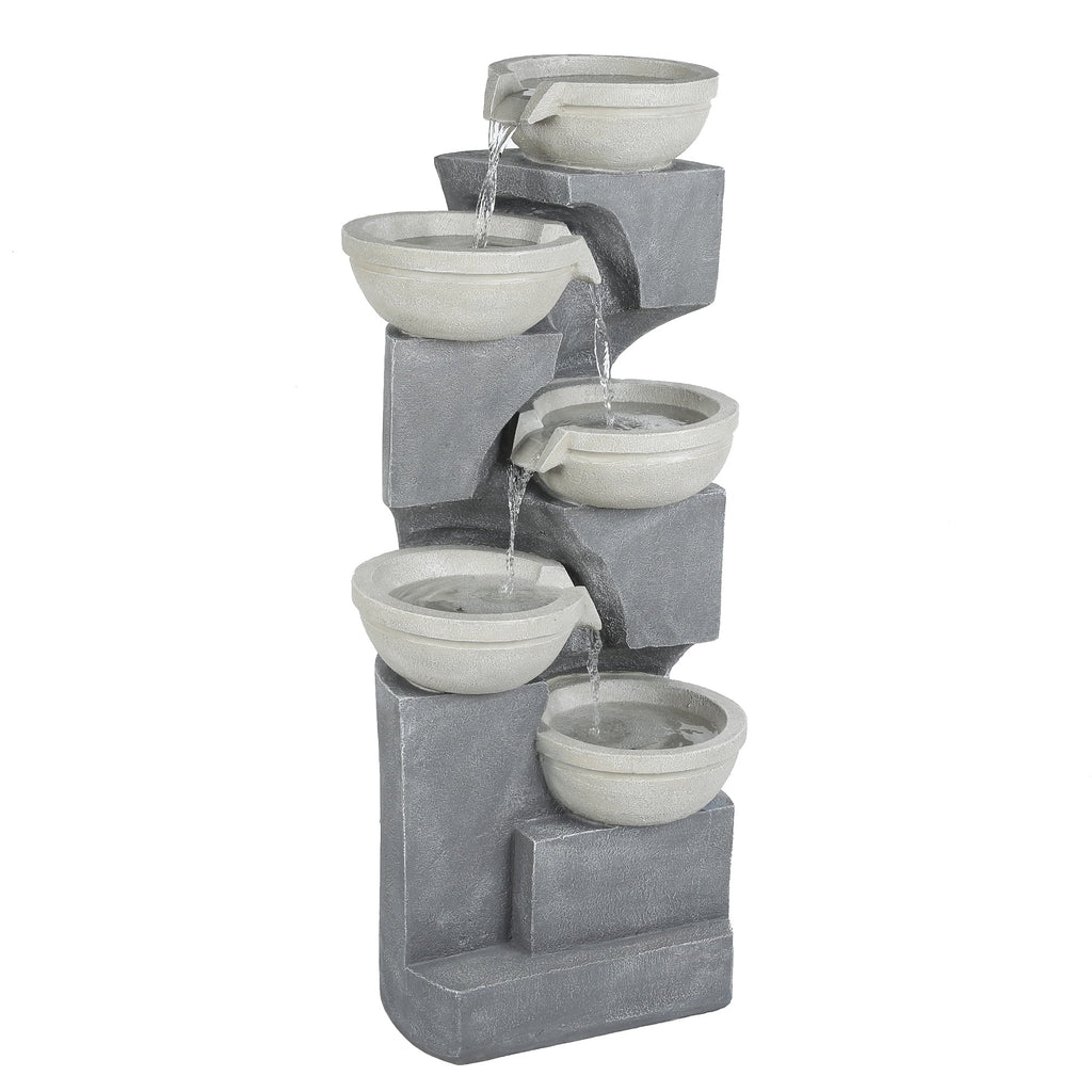 Gray Resin Cascading Outdoor Fountain with LED Lights N11386