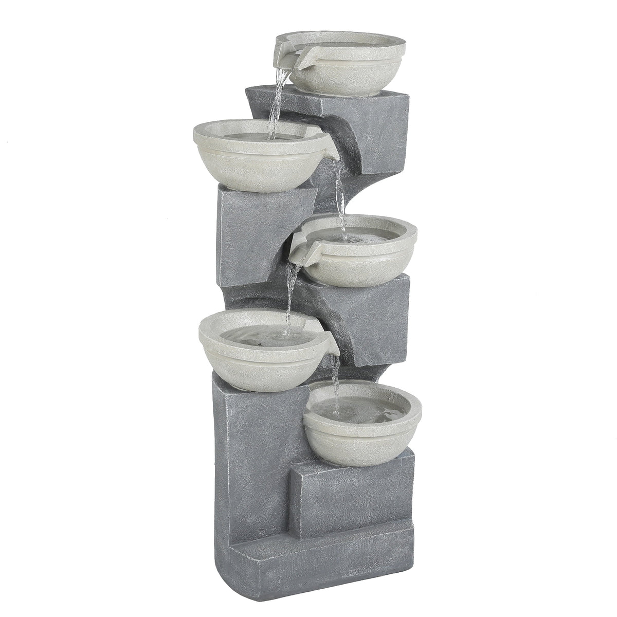 Gray Resin Cascading Outdoor Fountain with LED Lights N11386