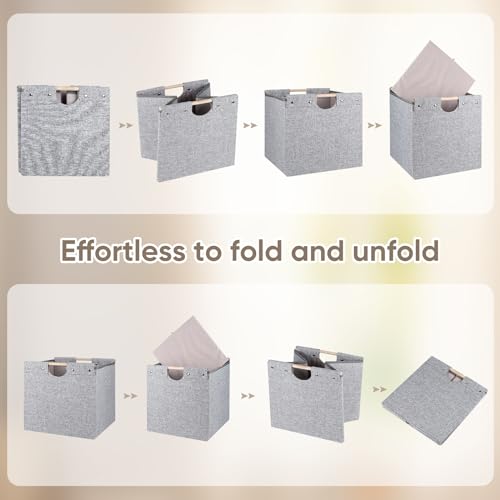 4 Pack Beige Fabric Storage Cubes with Wooden Handles C30129