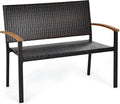 Wicker Rattan Bench with Acacia Wood Armrest P9323
