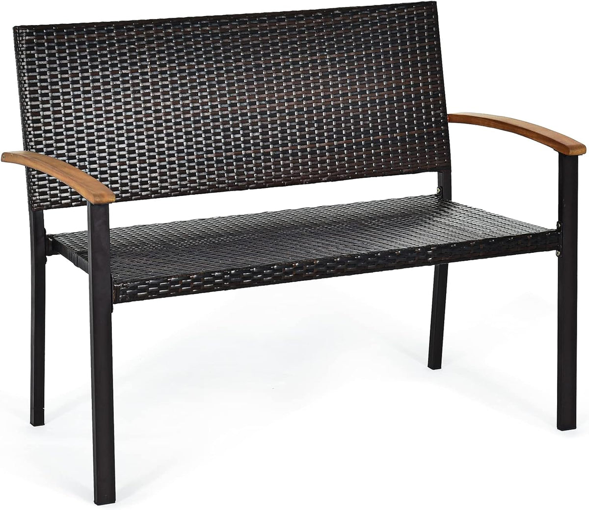 Wicker Rattan Bench with Acacia Wood Armrest P9323