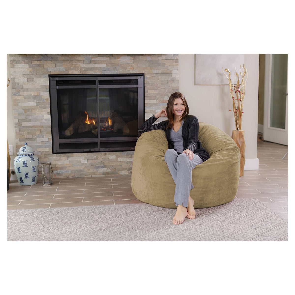 Camel Brown Memory Foam Bean Bag Chair with Washable Cover R732170