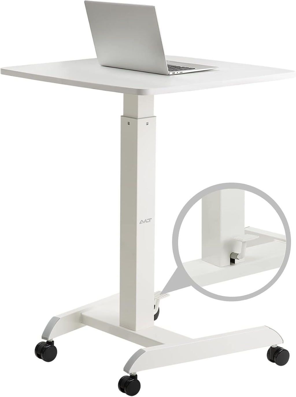 White Height Adjustable Mobile Laptop Standing Desk Cart with Brake Casters J878928