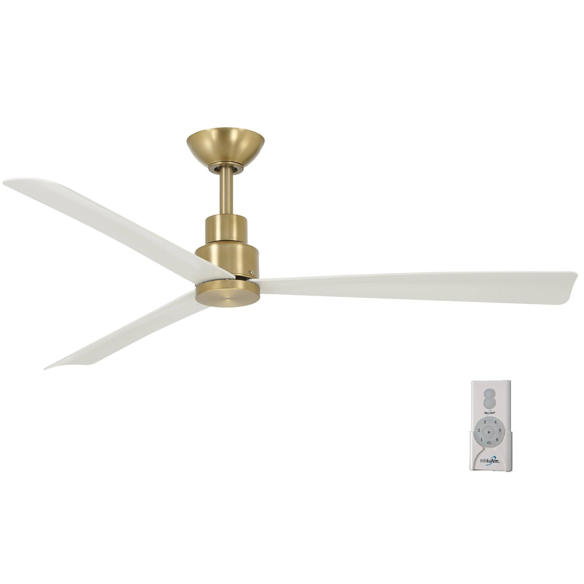 52 inch Protruding Mount Ceiling Fan in Soft Brass with Flat White Blades J480040