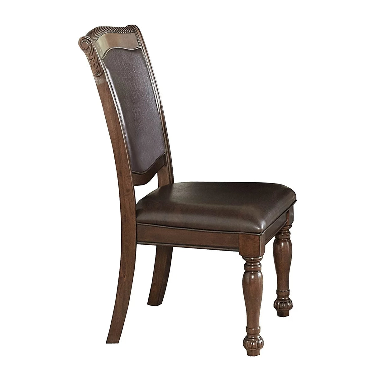 Wood and Leather Dining Side Chair, Cherry Brown and Dark Brown, Set of 2 O6551