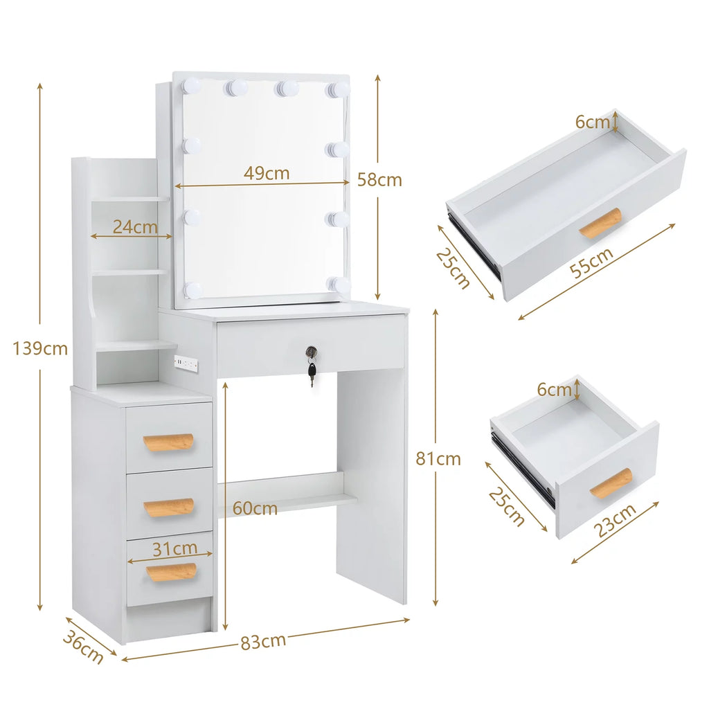 White Makeup Vanity Desk with Mirror and Lights F5986