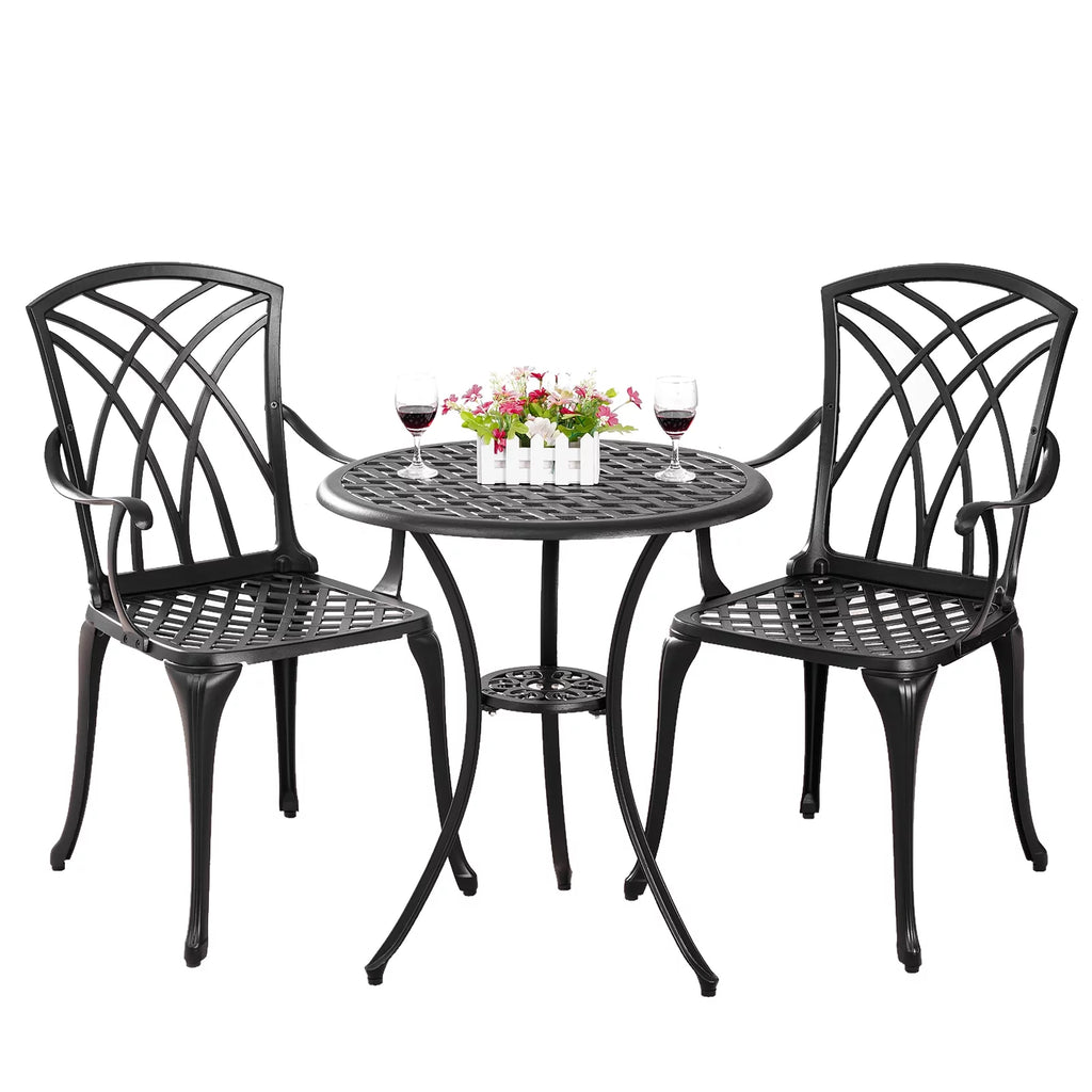3-Piece Cast Aluminum Patio Bistro Set with Umbrella Hole Y270