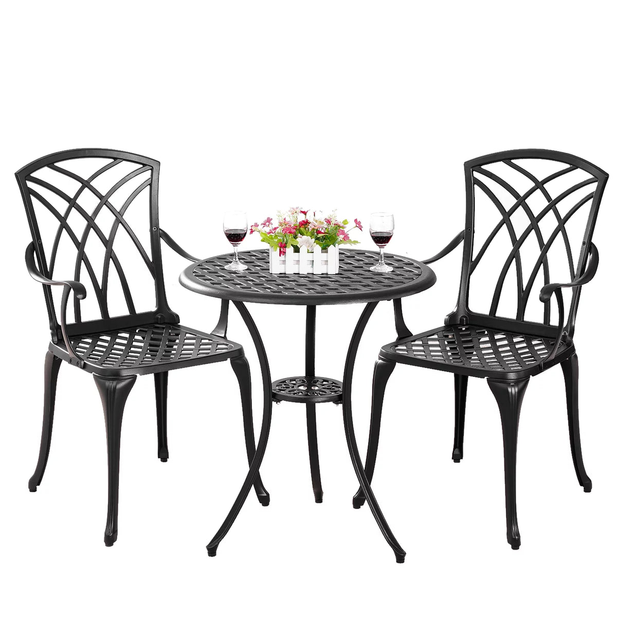 3-Piece Cast Aluminum Patio Bistro Set with Umbrella Hole Y270