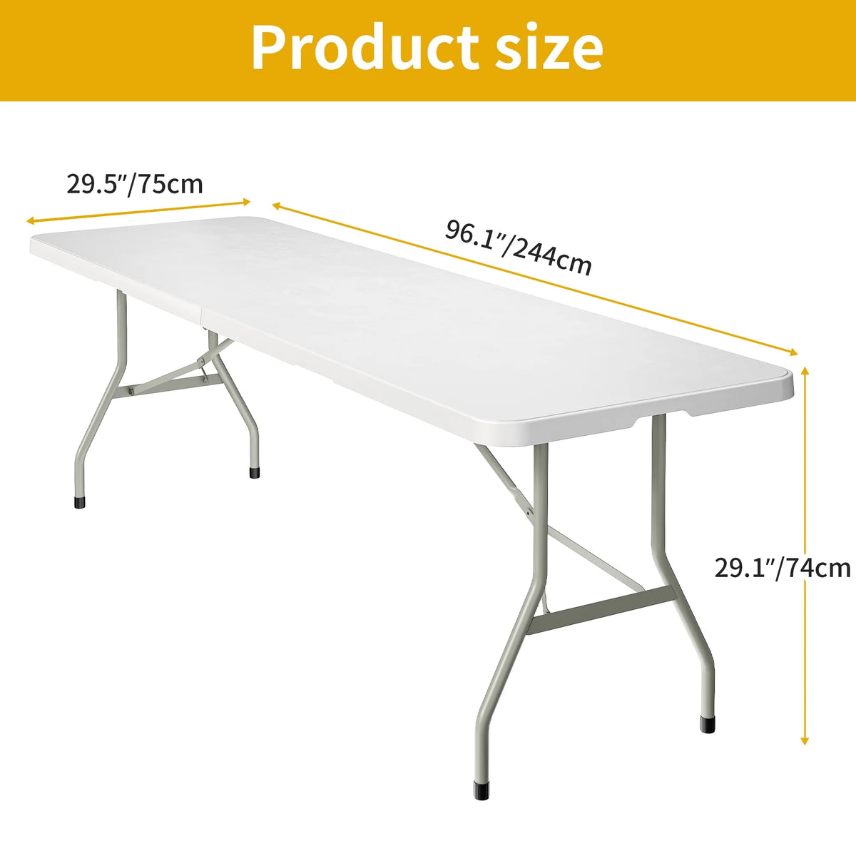White 8FT Heavy Duty Plastic Folding Table with Carrying Handle Q366786