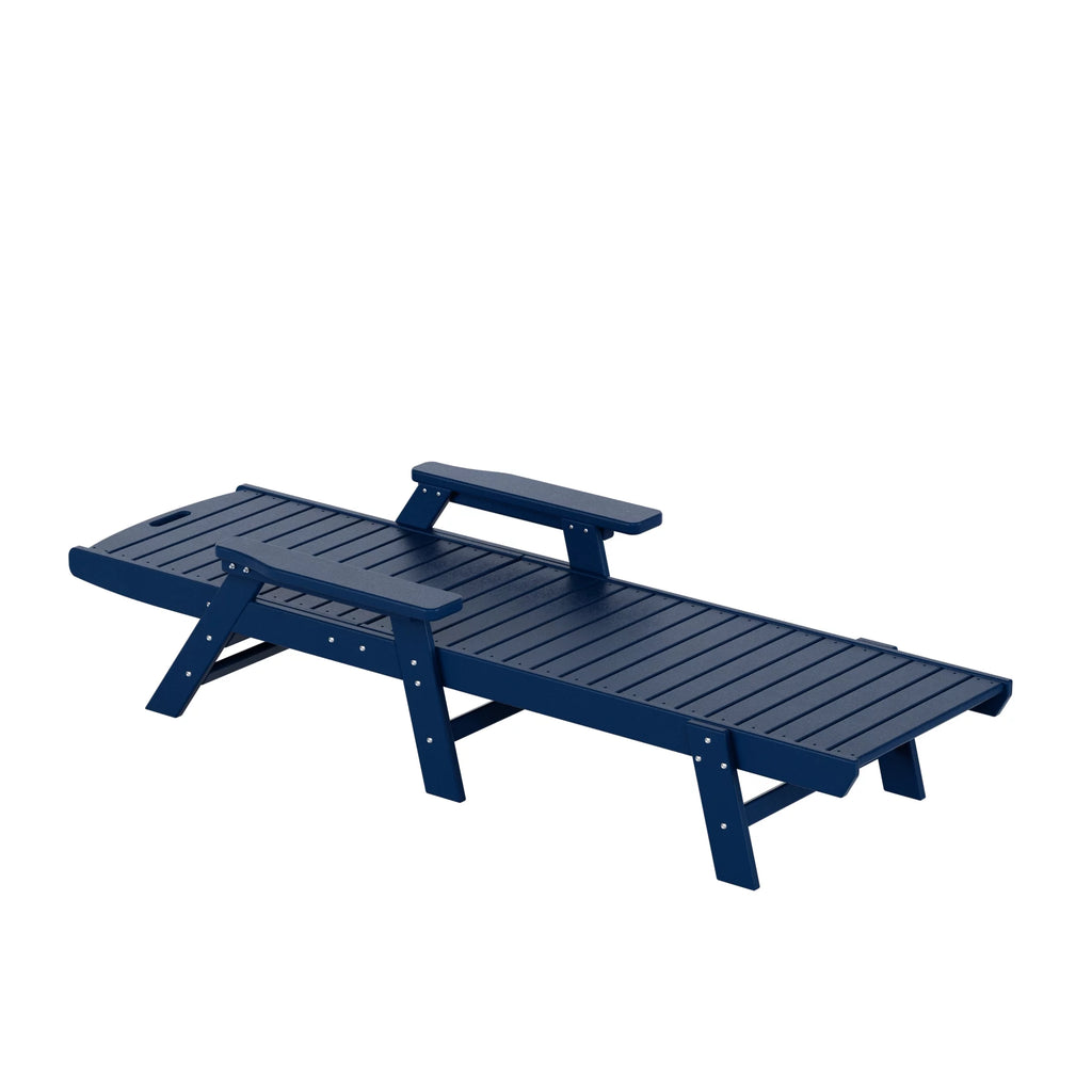 Navy Blue 3-Piece Plastic Outdoor Chaise Lounges with Side Table Y495159