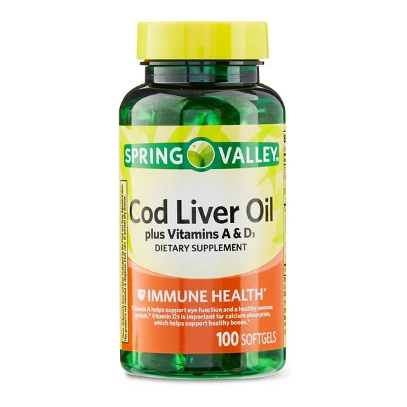 Cod Liver Oil Vitamins A & D3 Dietary Supplement Softgels 100 Count M781