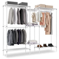 White Clothes Rack with 4 Hanging Rods and Shelves F7597