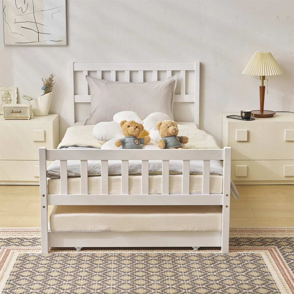White Twin Bed with Trundle L17370