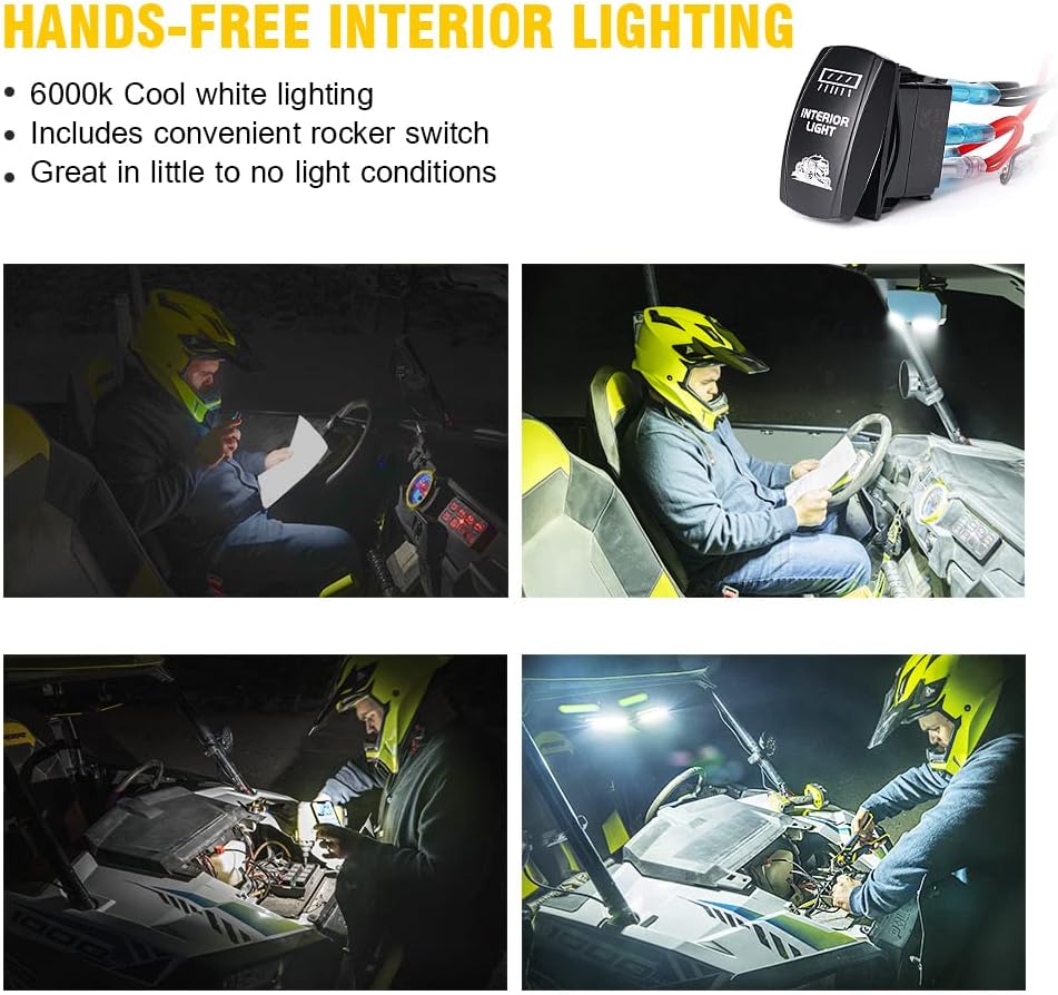 13 UTV Rearview Center Mirror with COB LED Interior Lights and Rocker Switch, Aluminum Rear View Mirrors A893496