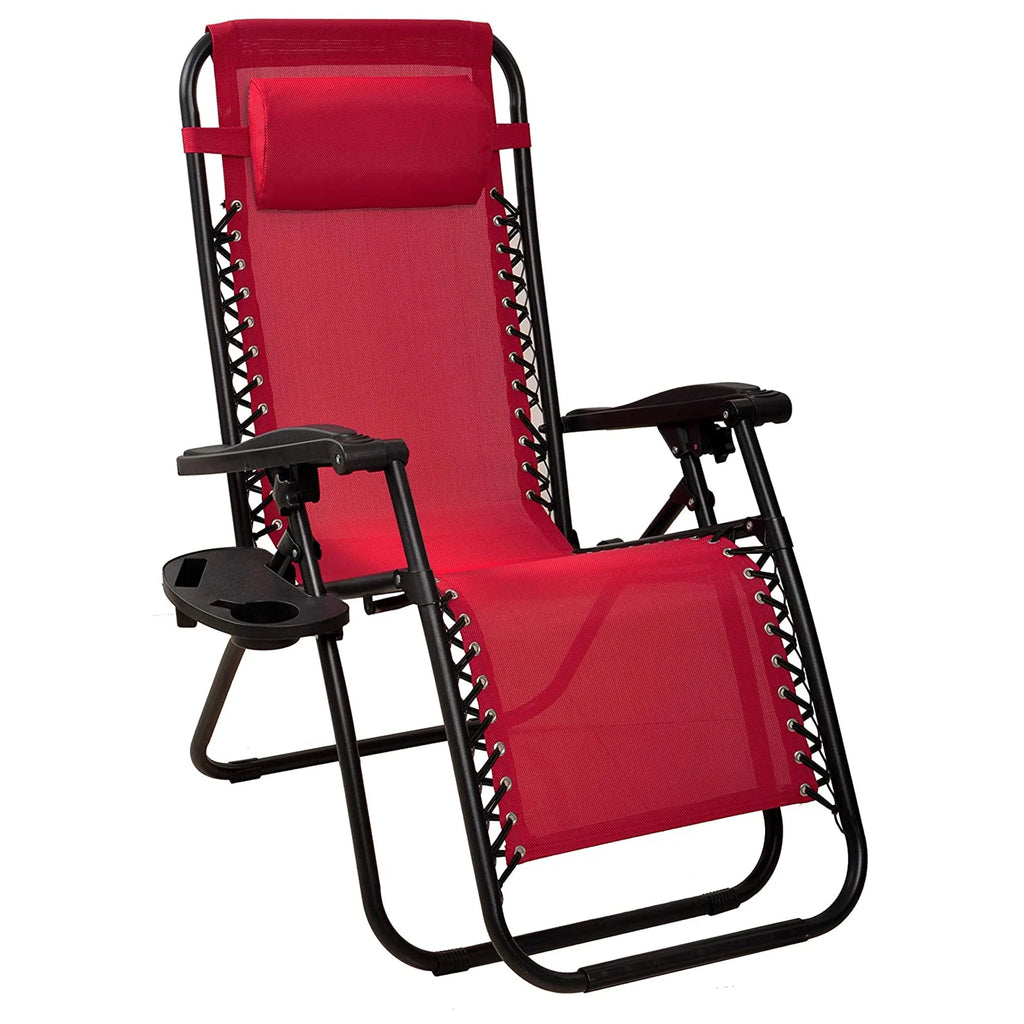 Adjustable Outdoor Zero Gravity Recliner Lounge Chair, Burgundy, 2 I289486