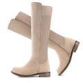 Knee High Boots Flat Low Heel Stretchy Round Toe with Side Zipper A936