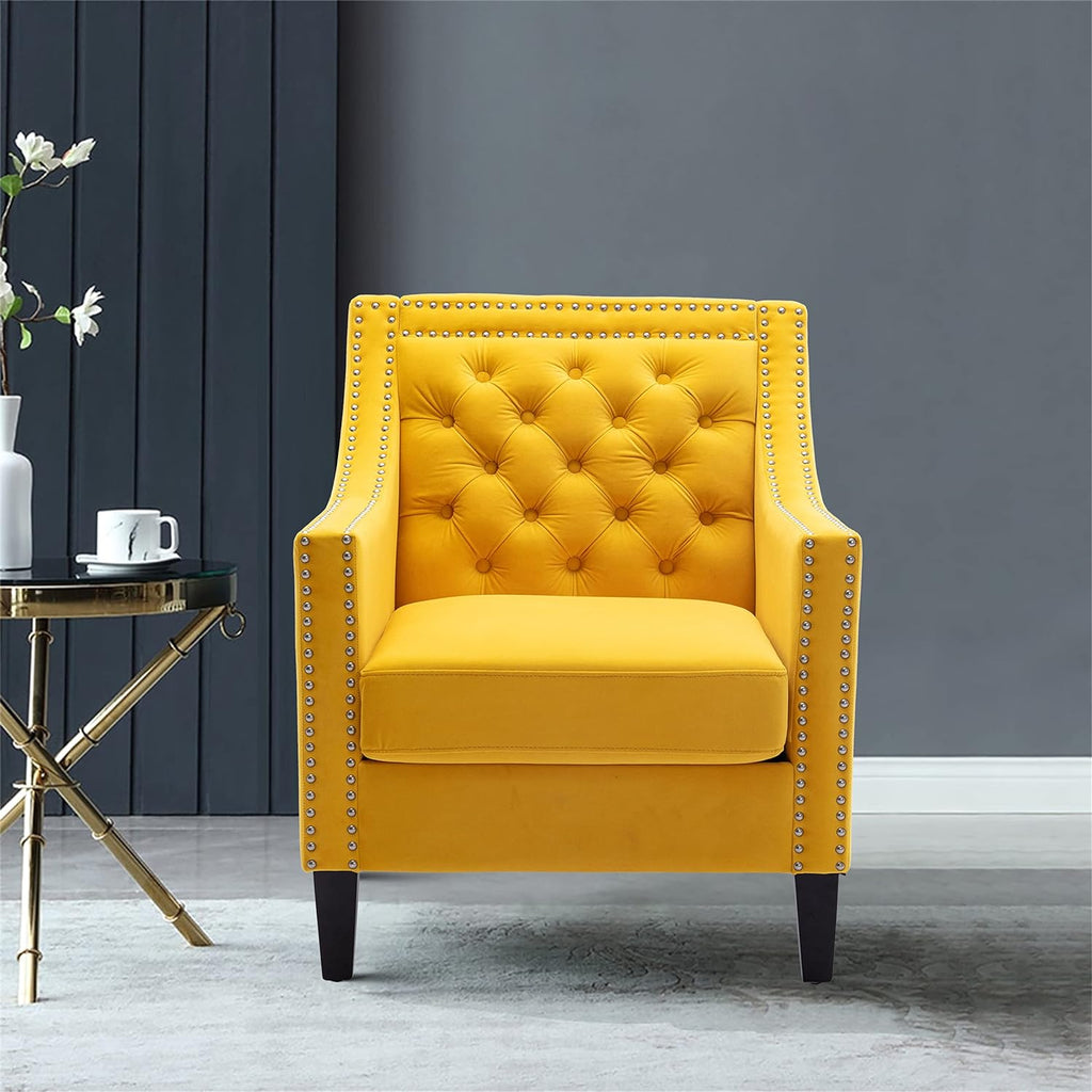 Velvet Accent Chair with Wood Legs E2077