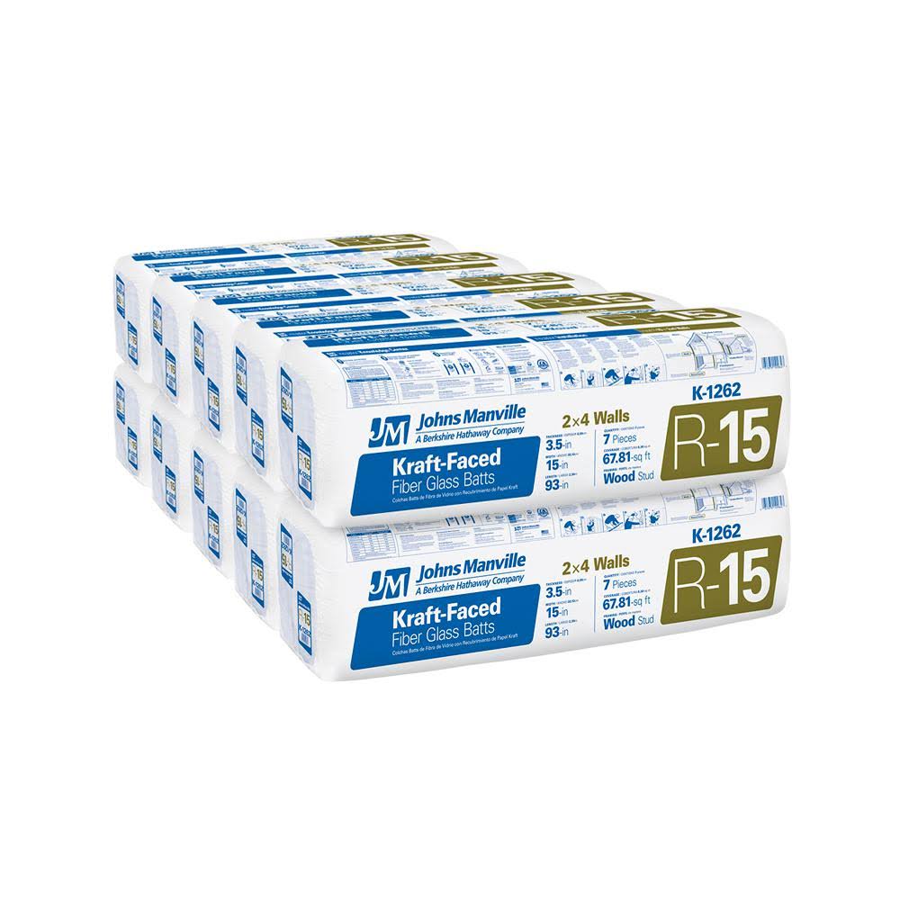 R-15 Kraft Faced Fiberglass Insulation Batt 15 in. x 93 in. (10-Bags) A3354