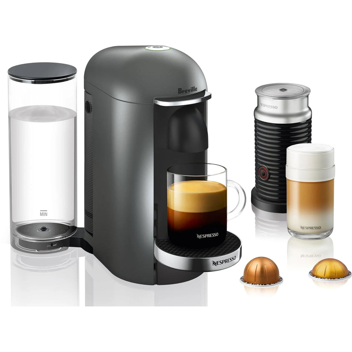Titanium and Black Coffee & Espresso Single-Serve Machine and Milk Frother A9729