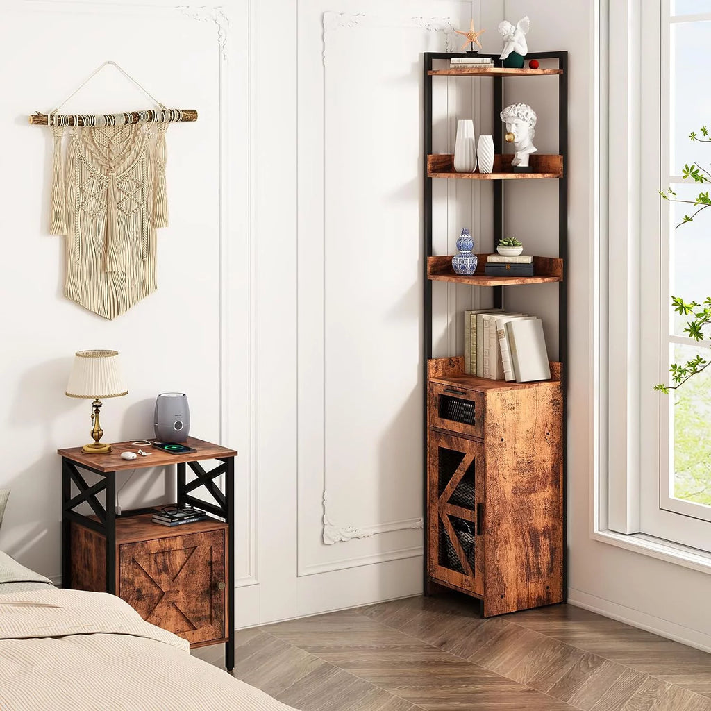 Grey 7-Tier Corner Cabinet with Drawer H514346