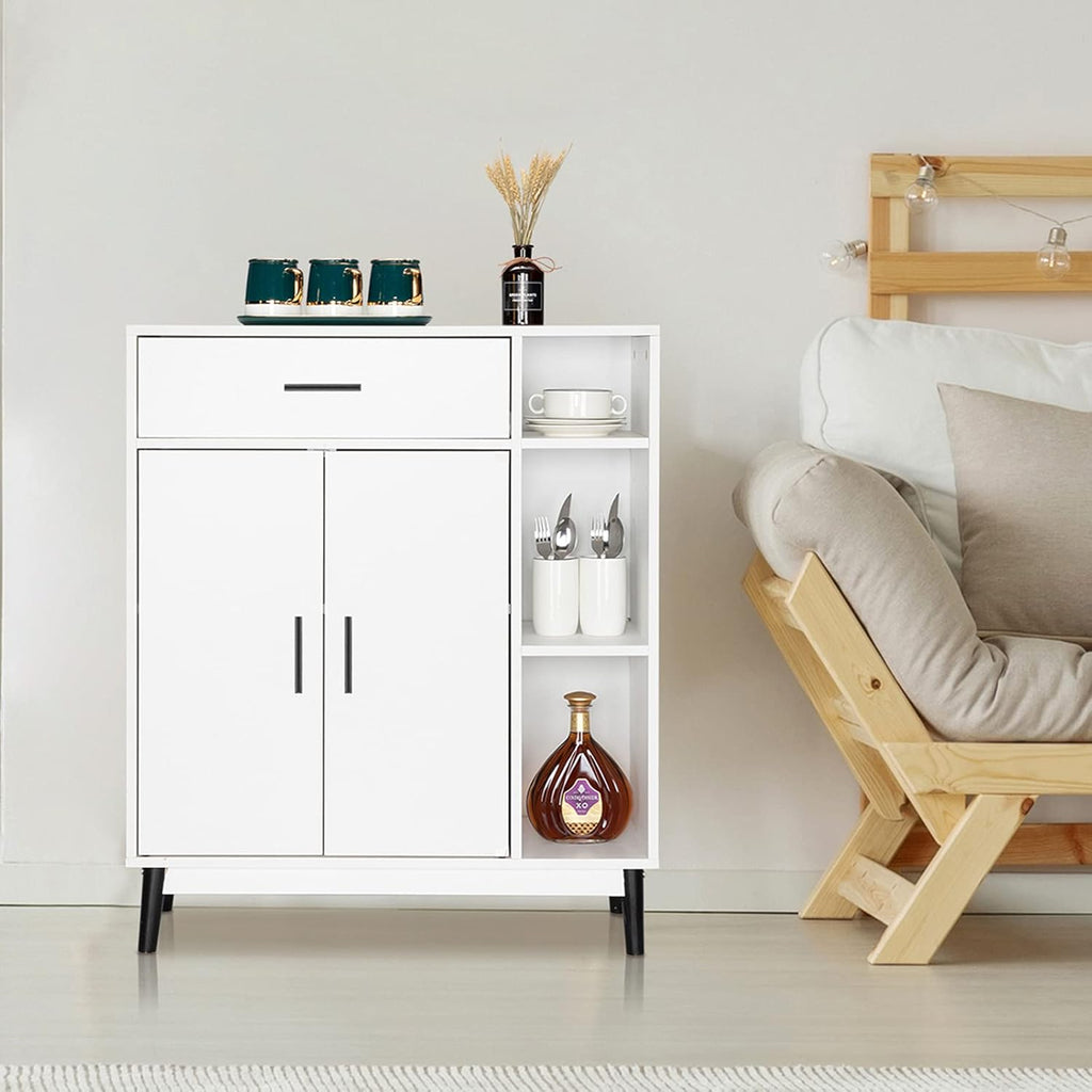 White Wood Accent Cabinet with Open Shelves and Doors R85580