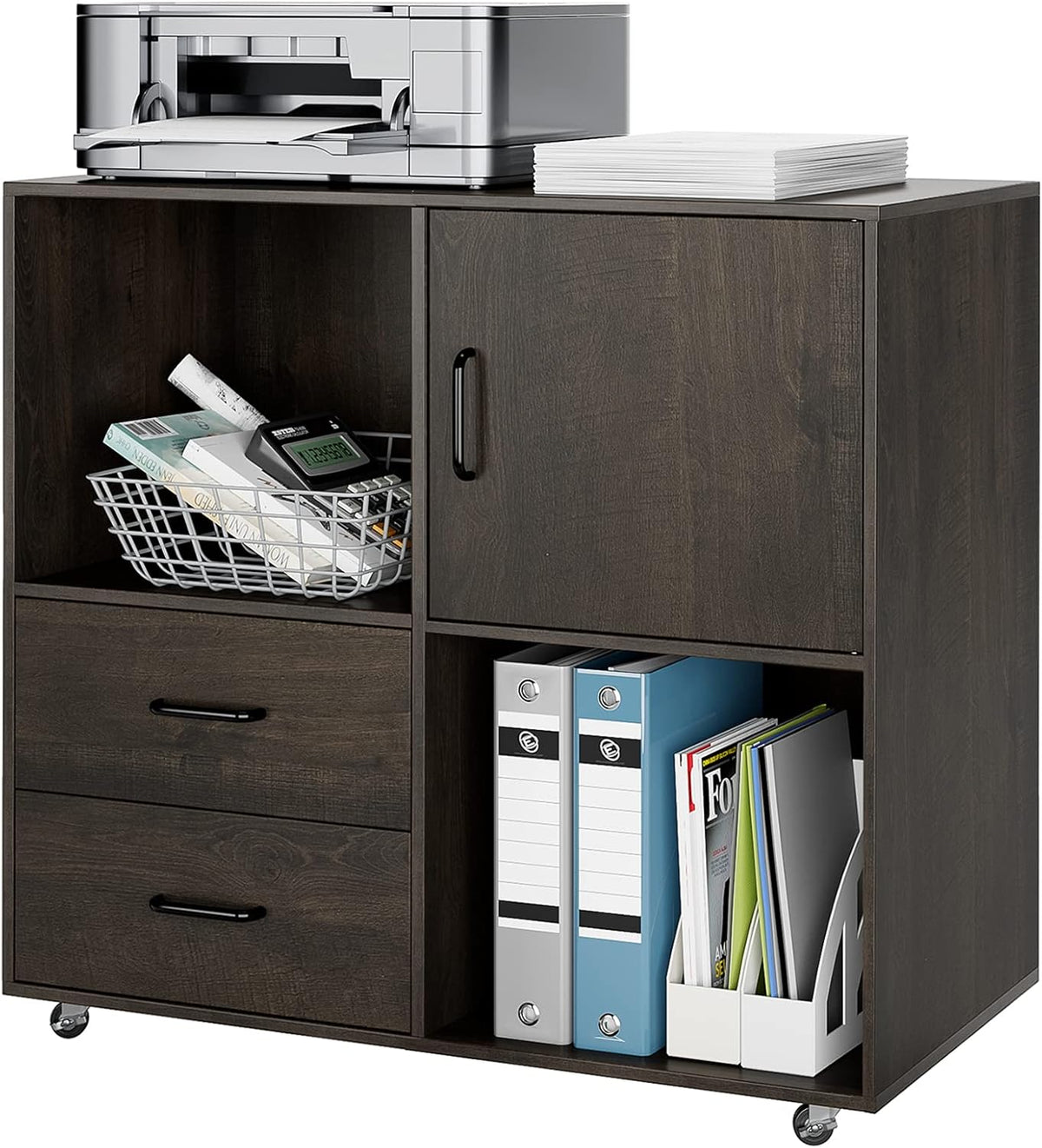 Rustic Brown 2 Drawer Wood Lateral File Cabinet with Door X4317