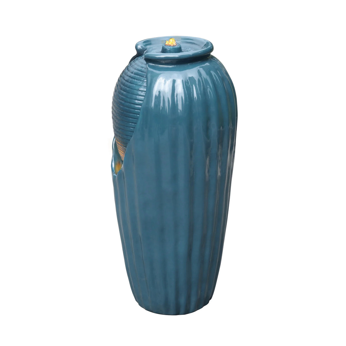Blue Glazed Contoured Vase Water Fountain with LED Lights M947572
