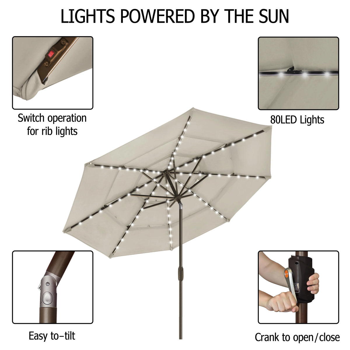 9ft 3 Tiers Patio Umbrella with 80 LED Lights H237