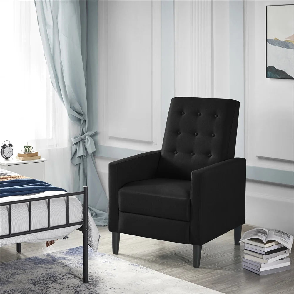 Black Fabric Tufted Recliner Chair with Adjustable Back & Footrest Y176490