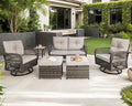 6 Pieces Patio Furniture Set Wicker Sofa with Swivel Rocking Chairs Ottoman Coffee Table Gray A444715