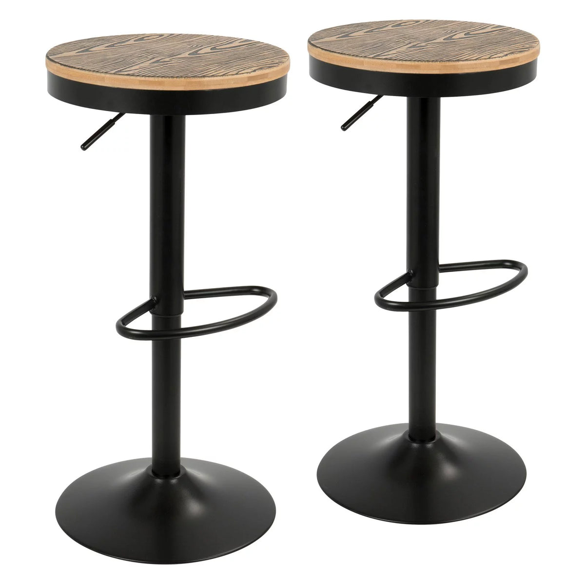 Adjustable Wood Bar Stool Set of 2 E697