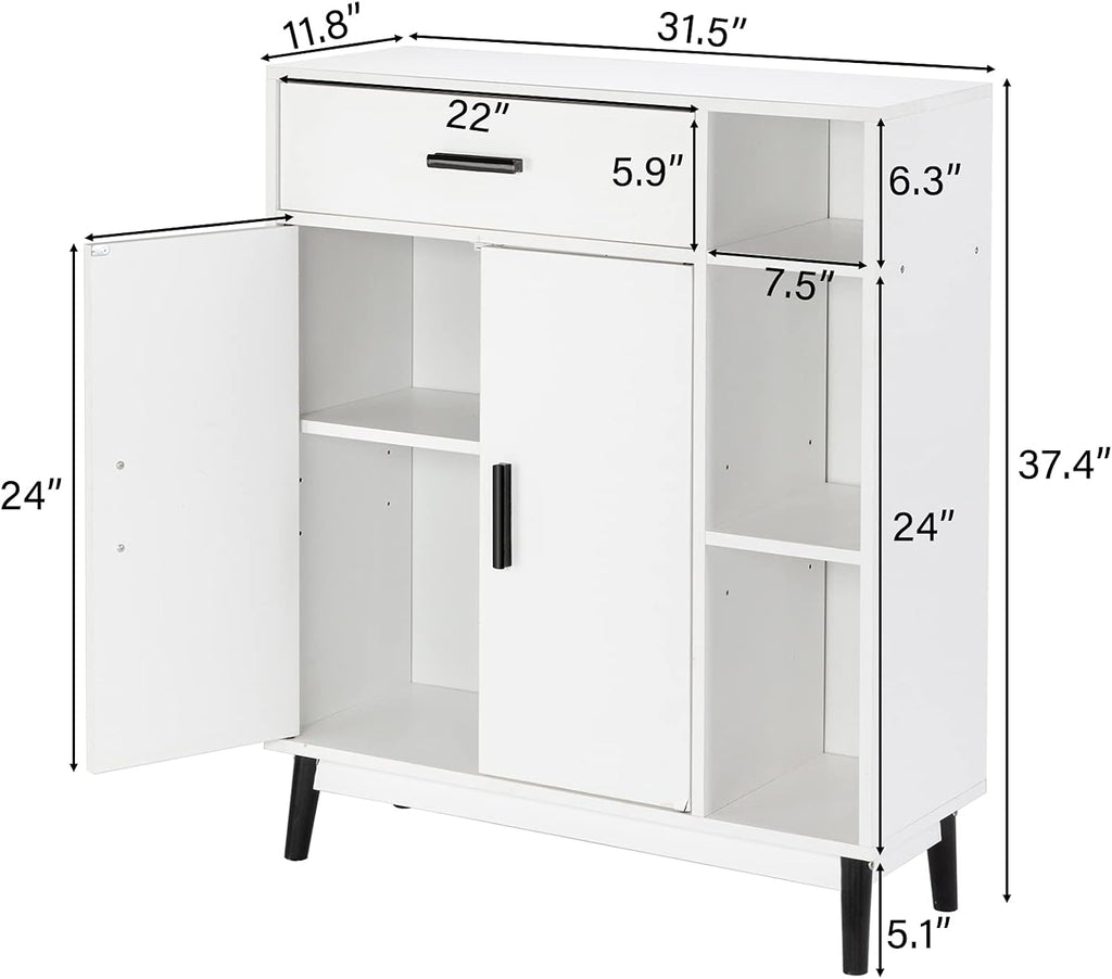 White Wood Accent Cabinet with Open Shelves and Doors R85580