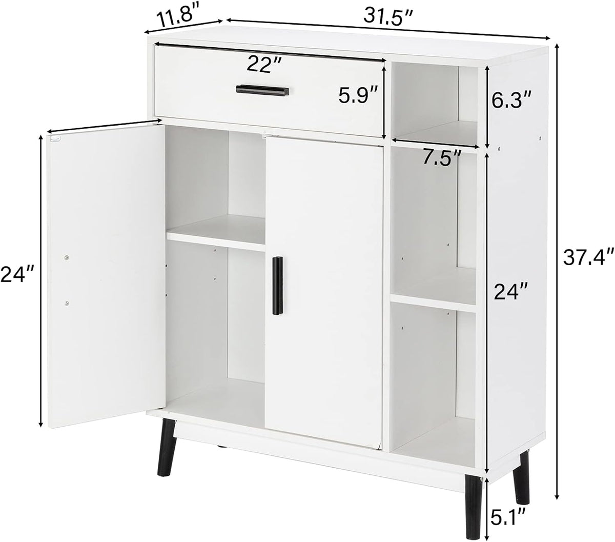 White Wood Accent Cabinet with Open Shelves and Doors R85580