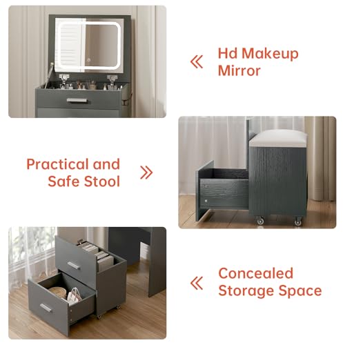 White 3 Drawer Vanity Desk with Mirror and Stool X91161