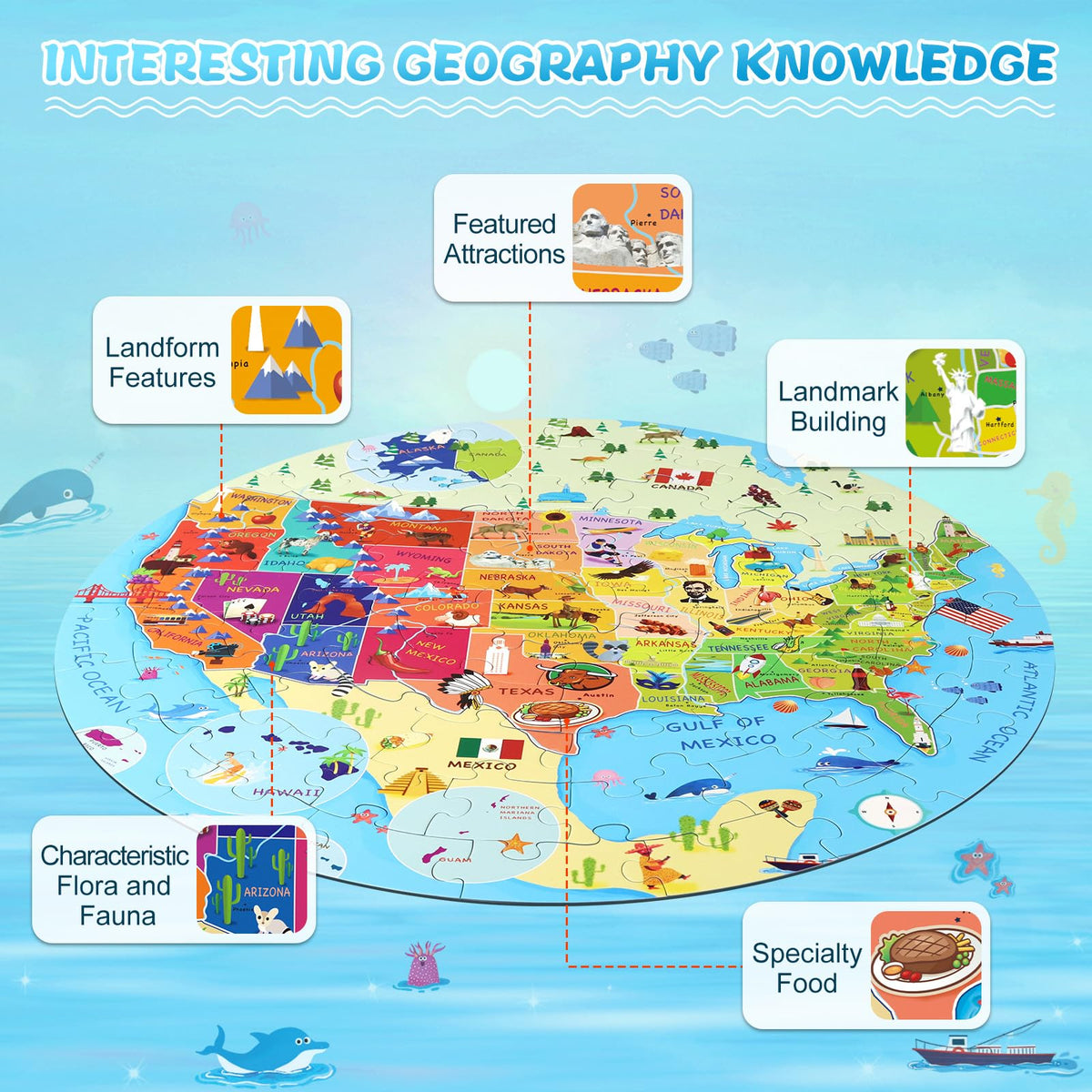 70 Pieces USA Map Floor Jigsaw Puzzle T150