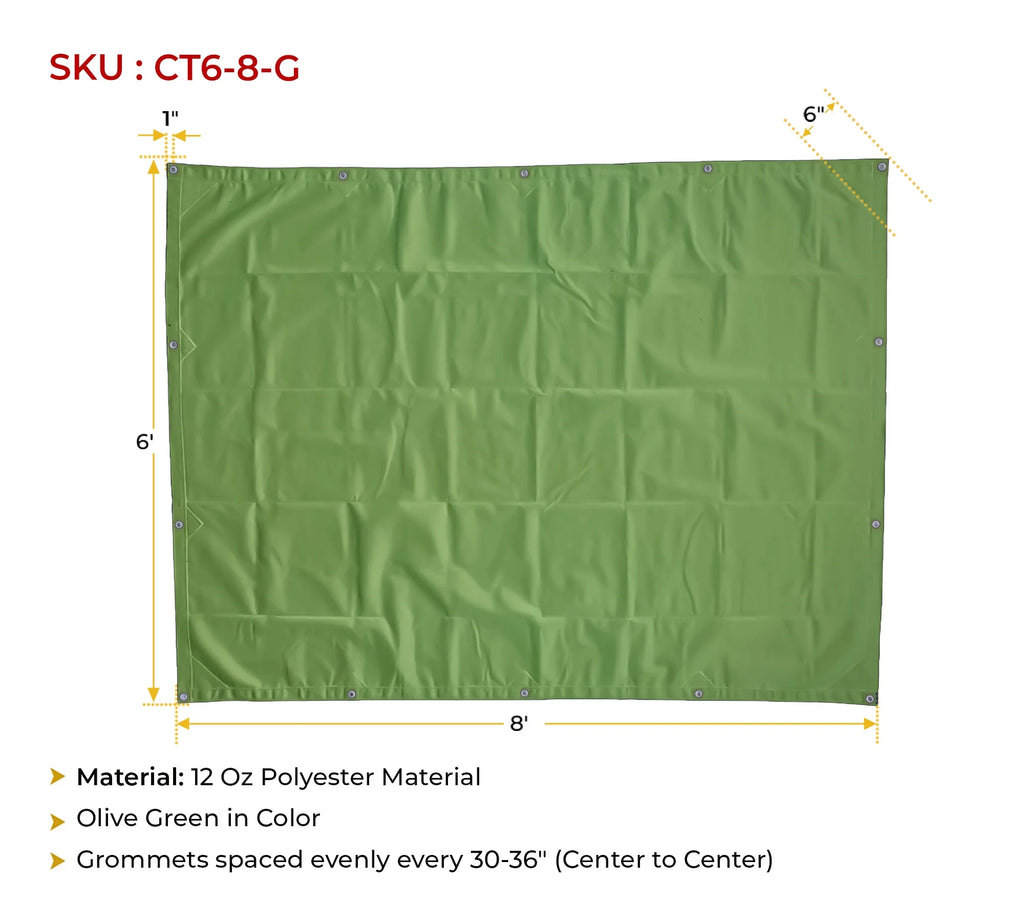 6' x 8' Green Canvas Tarp 12oz Water Resistant C400903