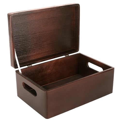 Large Brown Wooden Box Storage with Hinged Lid K815692