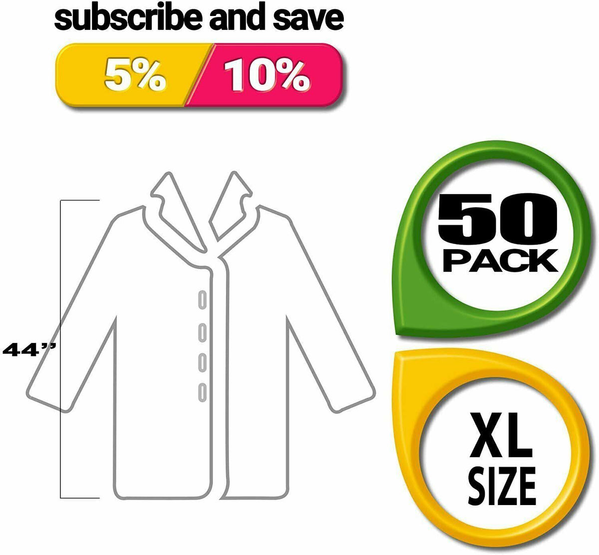 50 Pack White Disposable Polypropylene Lab Coats X-Large B9512
